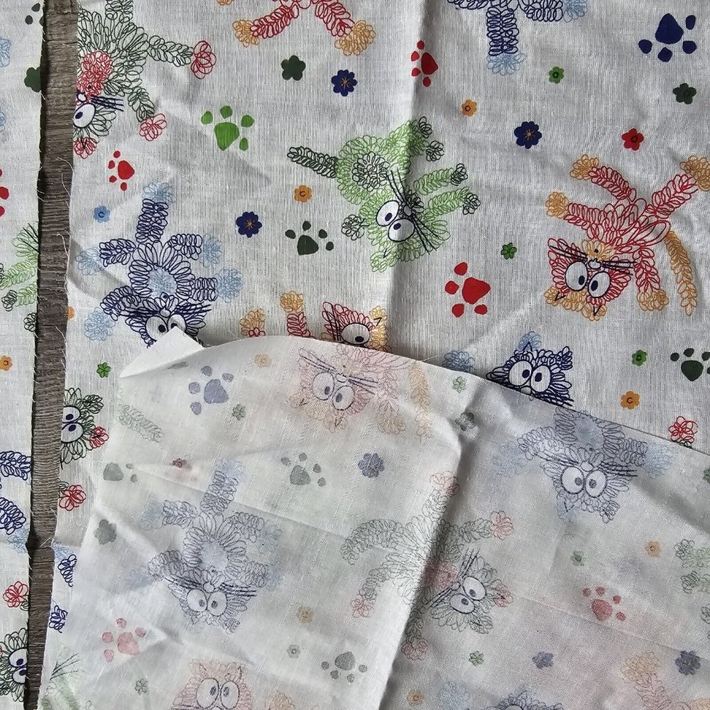 Fabric Remnant Cats Kittens Doodles Drawings Kids Fun Cotton Sewing Crafting - Picture 6 of 6